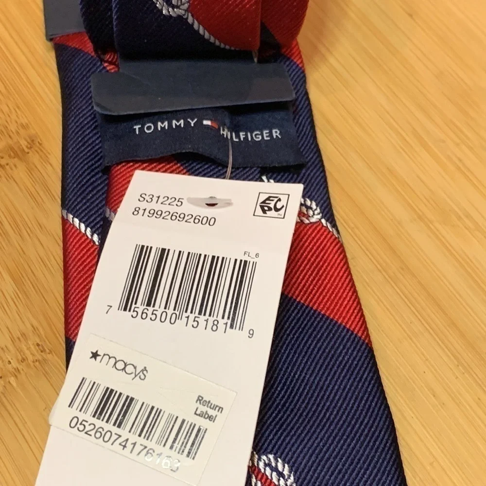 Tommy Hilfiger || NWT Navy Red Rope Print Striped Silk Tie